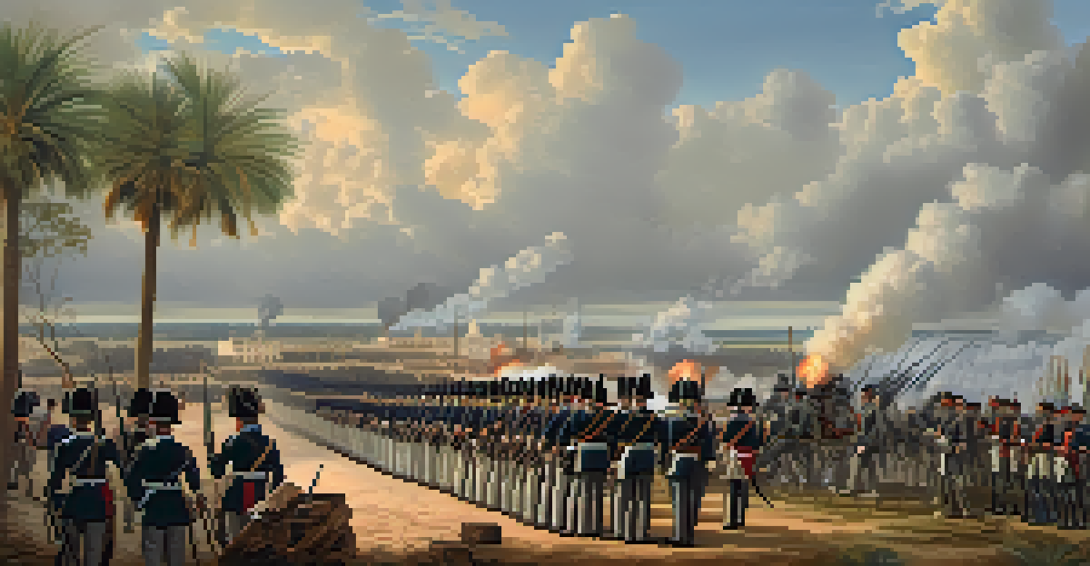 American and French troops strategizing during the Siege of Savannah, with colonial buildings and a smoky background.