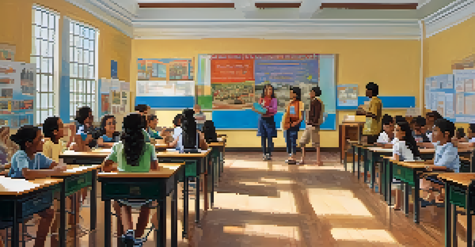 Students in a Georgia classroom participating in a cultural exchange with artifacts and food from different cultures.