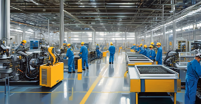 A modern manufacturing facility in Georgia with robots and workers engaged in advanced production.
