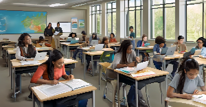 A diverse classroom with students engaged in hands-on training and an instructor assisting them, showcasing an inclusive learning environment.