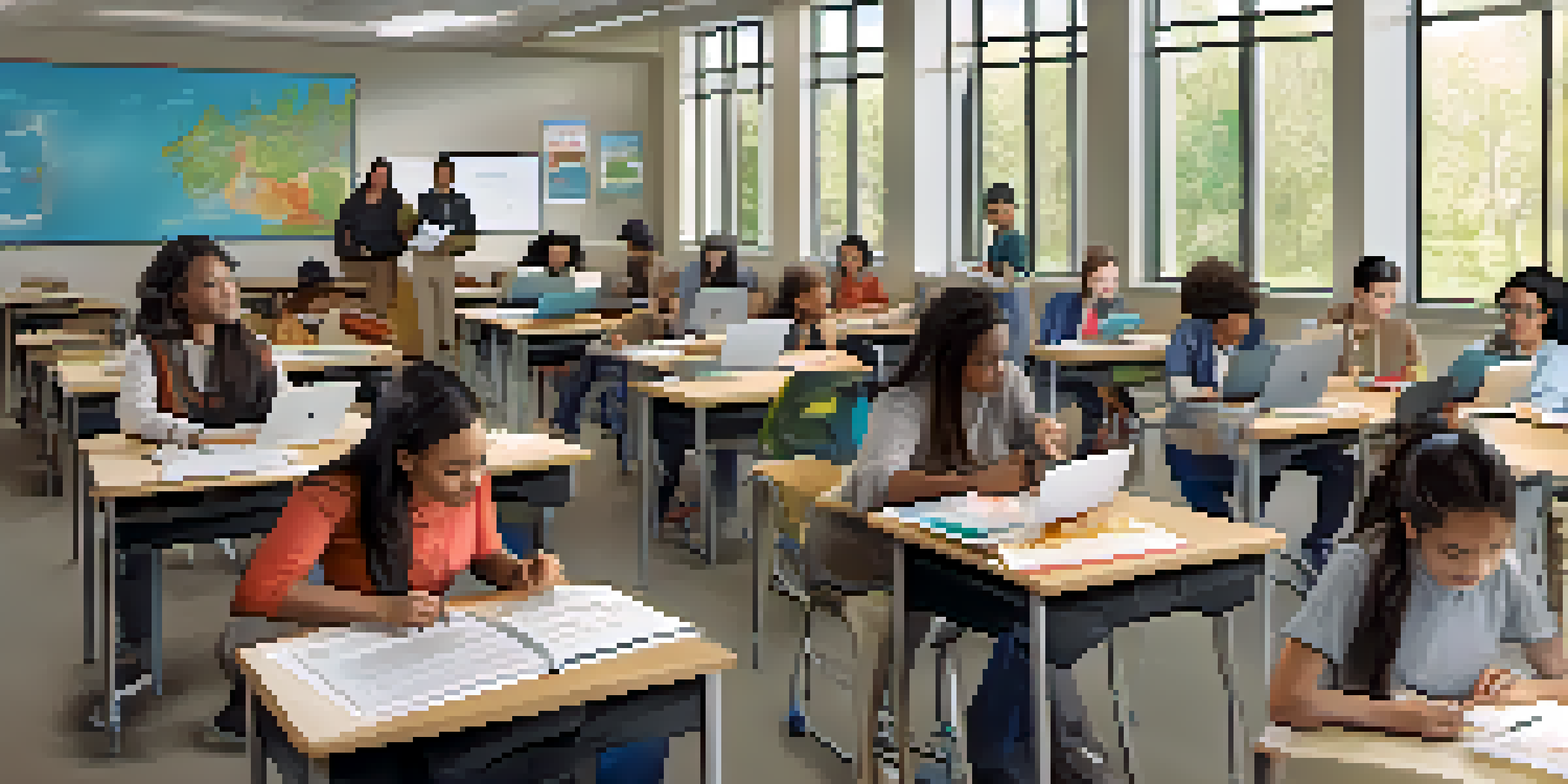 A diverse classroom with students engaged in hands-on training and an instructor assisting them, showcasing an inclusive learning environment.