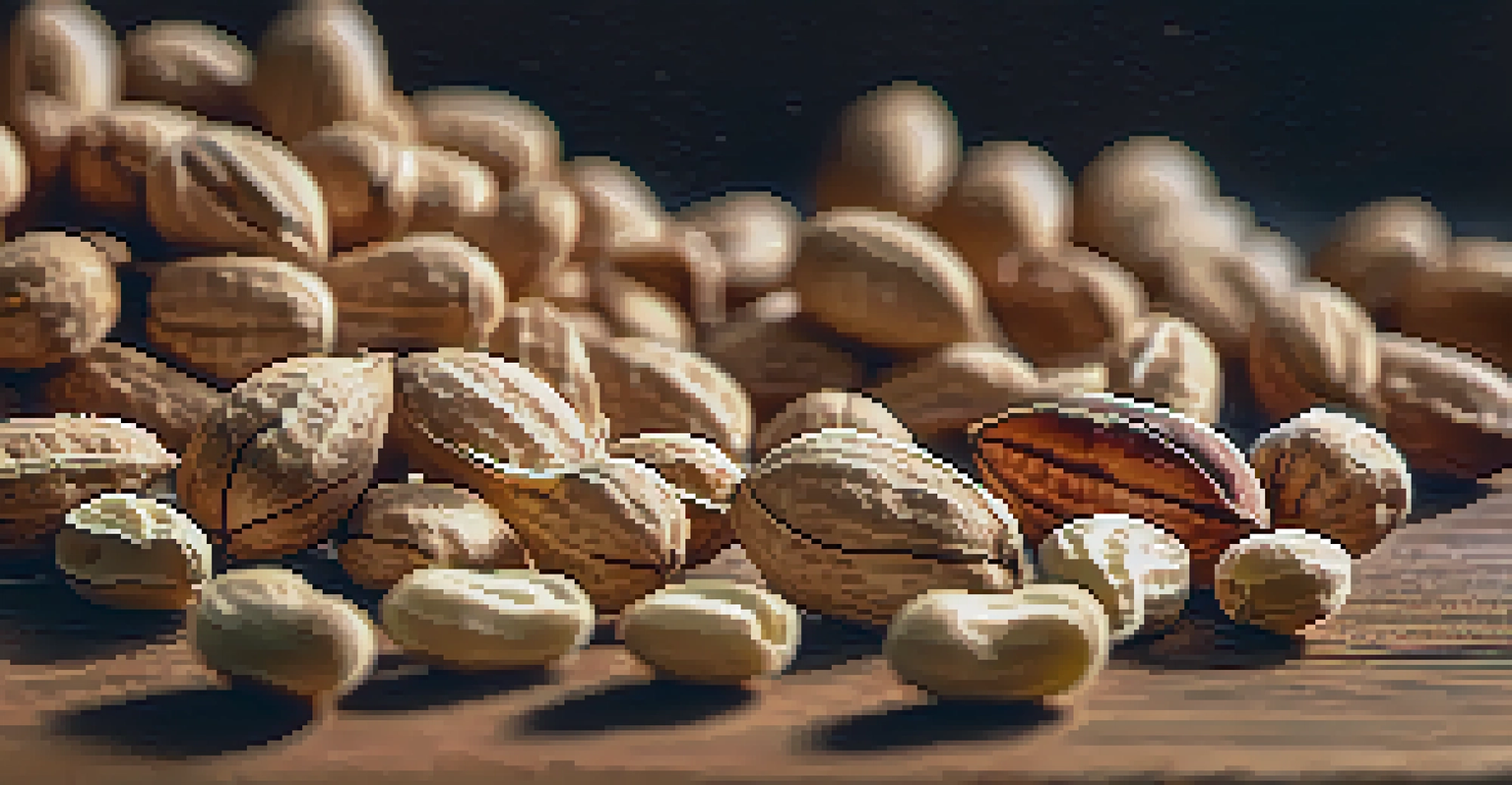Fresh Georgia peanuts on a wooden table, some in shells and others shelled, illuminated by soft natural light.