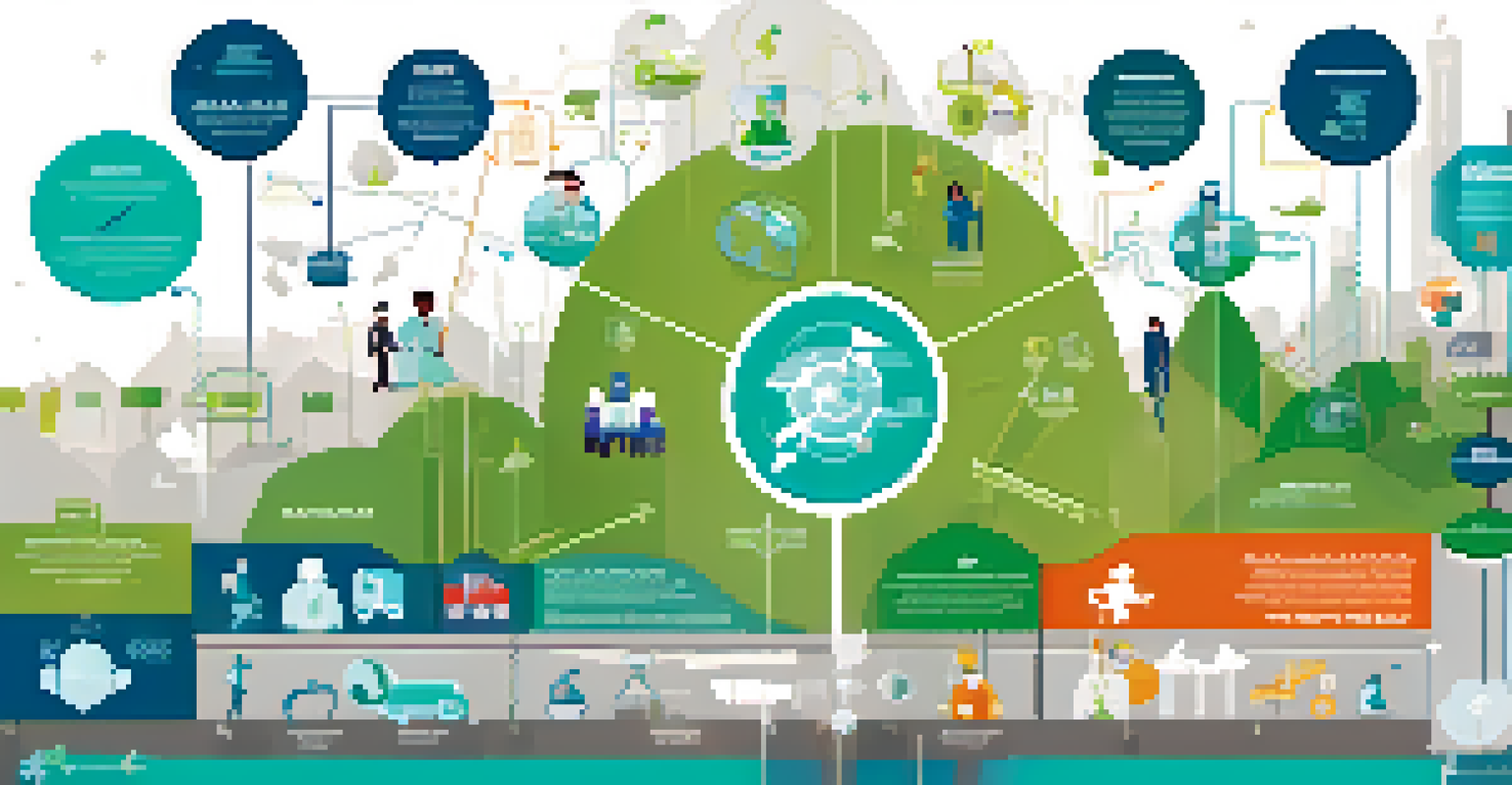 An infographic illustrating the link between healthcare access and economic productivity with icons and graphs.