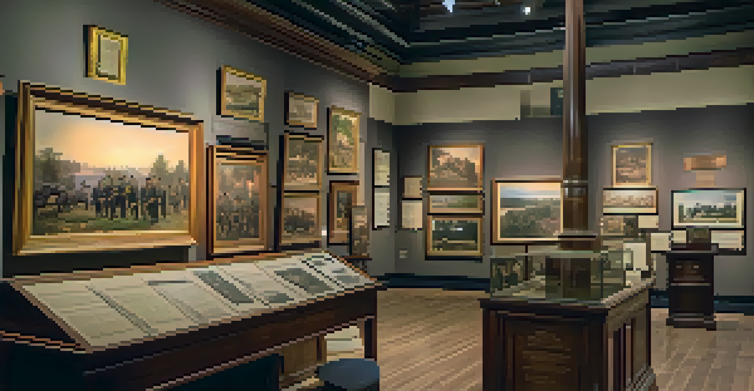 Inside a Georgia museum showcasing Civil War artifacts with visitors engaging in discussions.