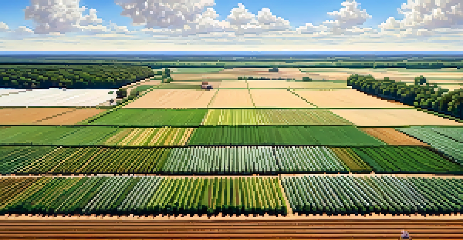 Aerial view of Georgia farmland with cotton, peanuts, and pecans fields.