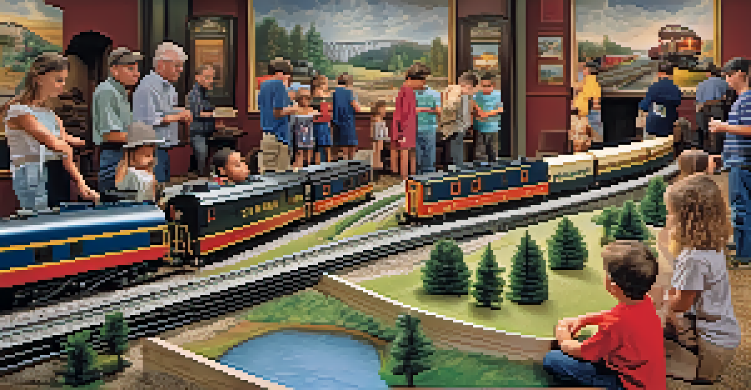 Children watching a model train exhibit at the Georgia Railroad Museum, with educational posters about railroad history in the background.
