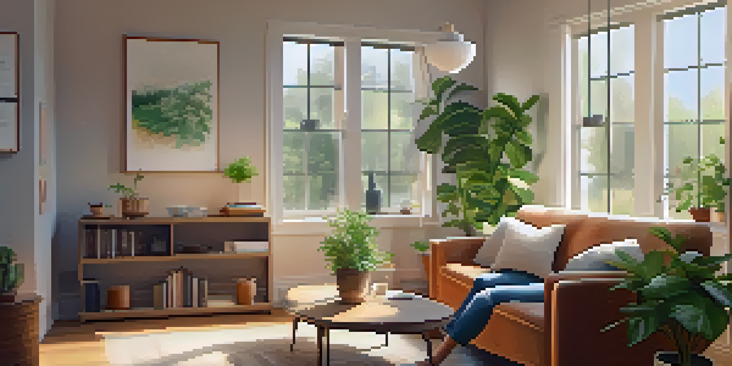 A person in a cozy living room using a laptop for a telehealth consultation with a coffee mug on the table.