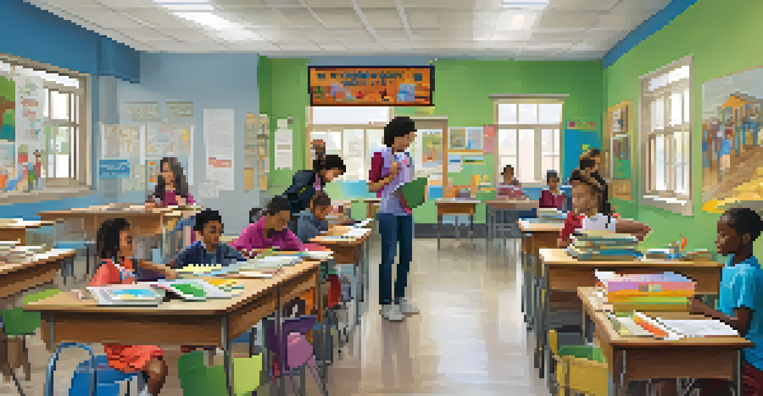 A community center after-school program with volunteers assisting children with homework in a vibrant and supportive environment.