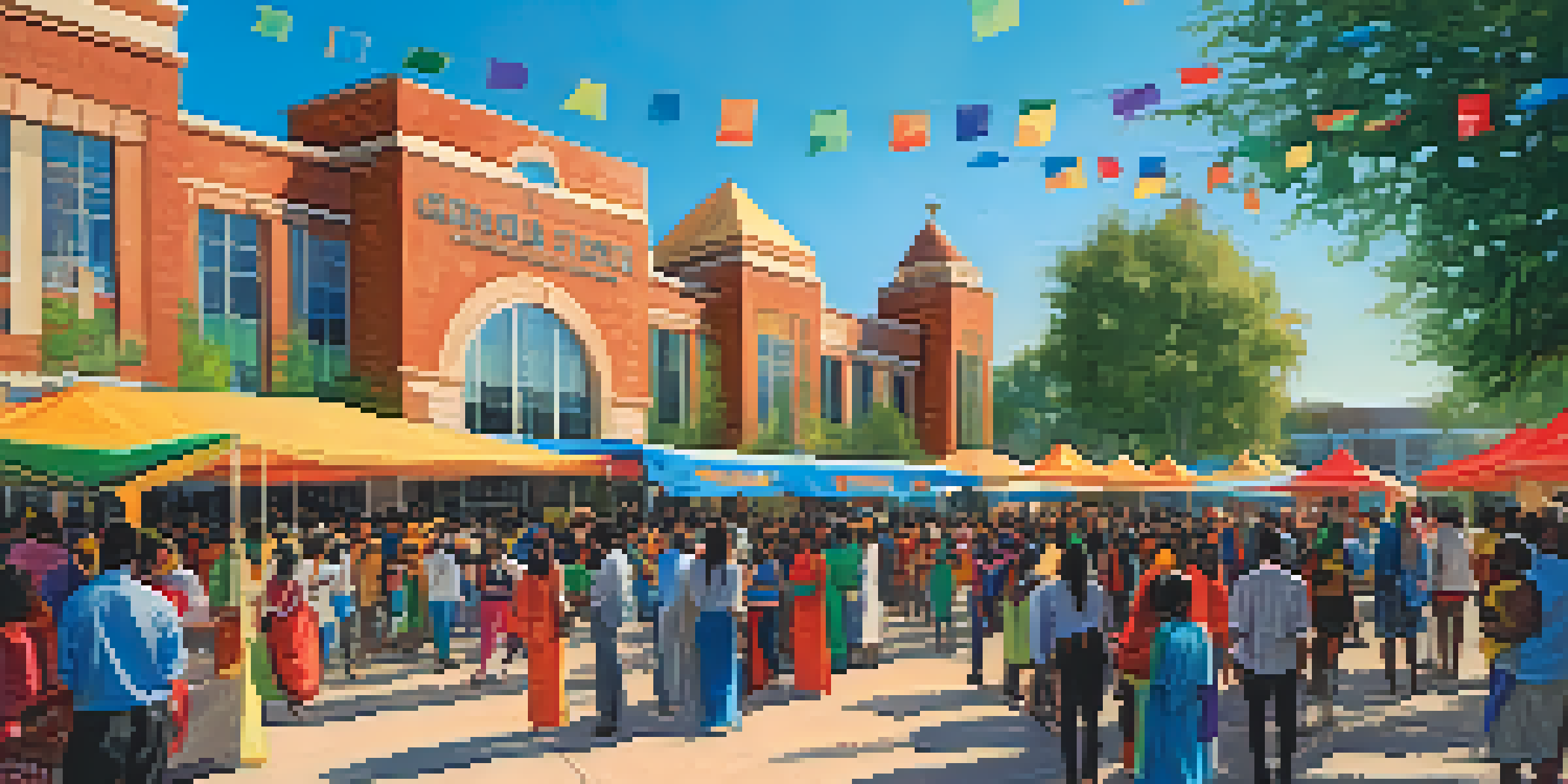 A lively cultural festival at Georgia State University with students in traditional attire and colorful decorations.