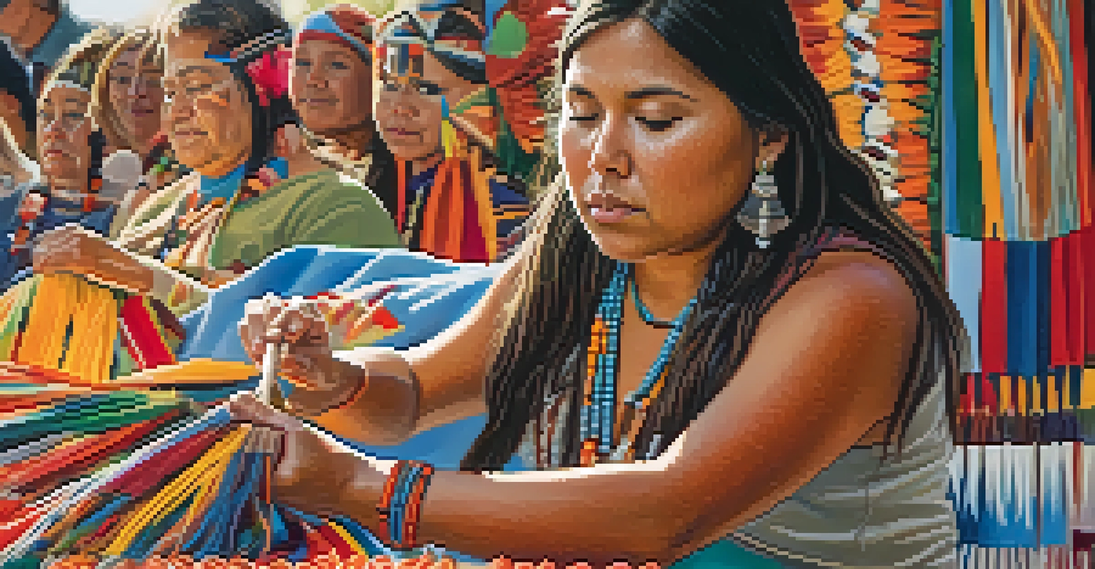 A close-up of a Native American artisan crafting traditional items at the Ocmulgee Indian Celebration, with colorful crafts in the background.