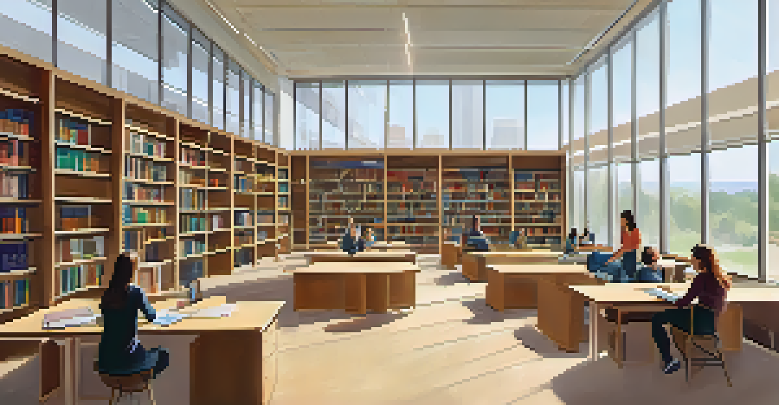 Inside the library at Georgia State University with students studying and bright natural light.