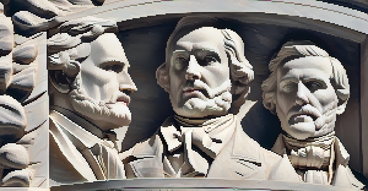 A close-up view of the Stone Mountain carving showing detailed faces of Confederate leaders, with visible granite texture and soft morning light.