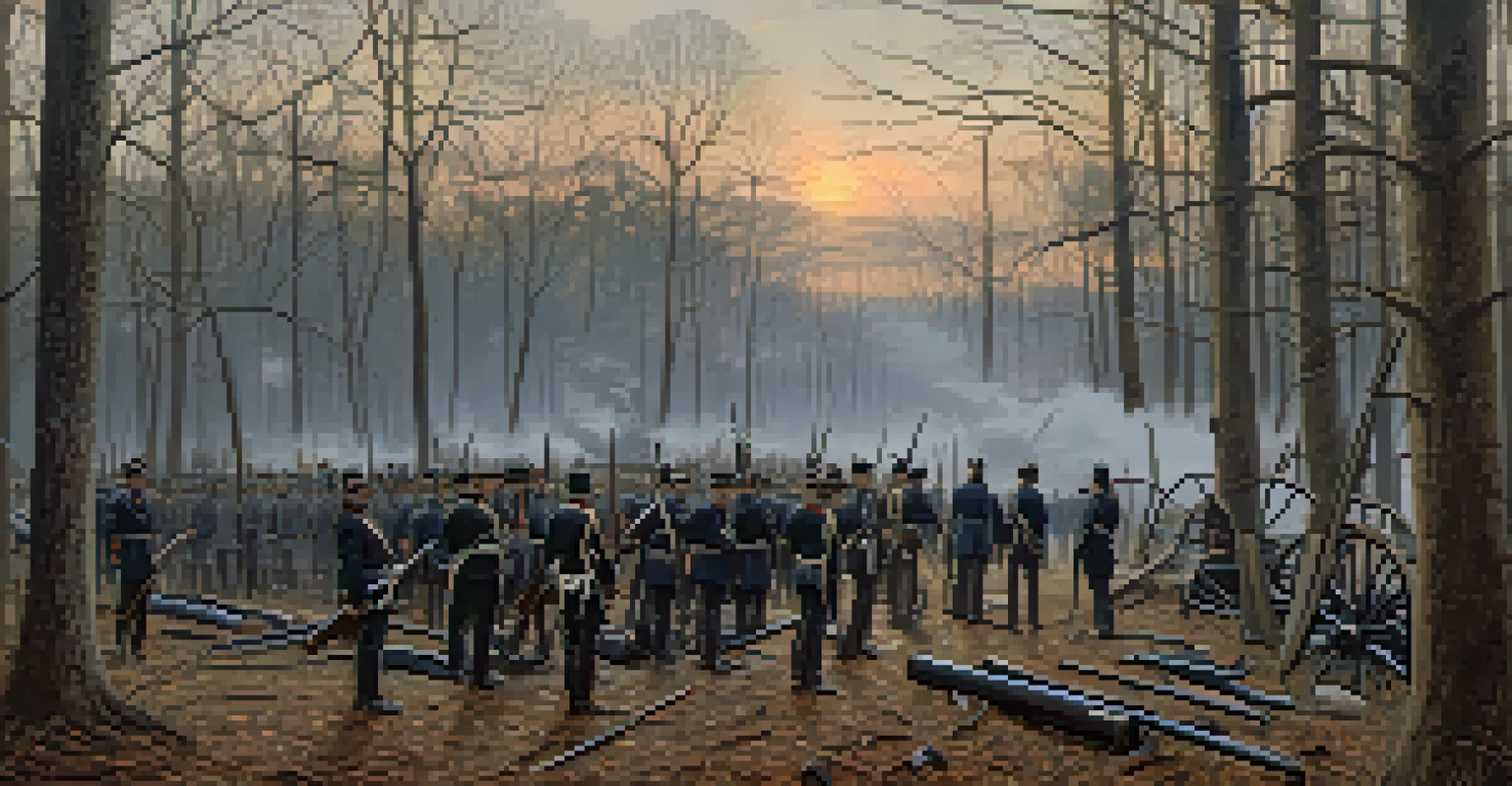 Somber aftermath of the Battle of Chickamauga, depicting fallen soldiers and equipment on a twilight battlefield, conveying a sense of reflection and sacrifice.