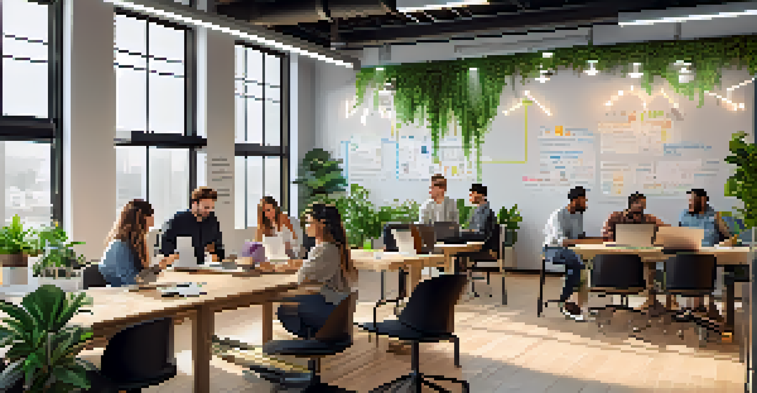 Diverse entrepreneurs collaborating in a vibrant startup workspace in Atlanta, showcasing a creative and innovative environment.