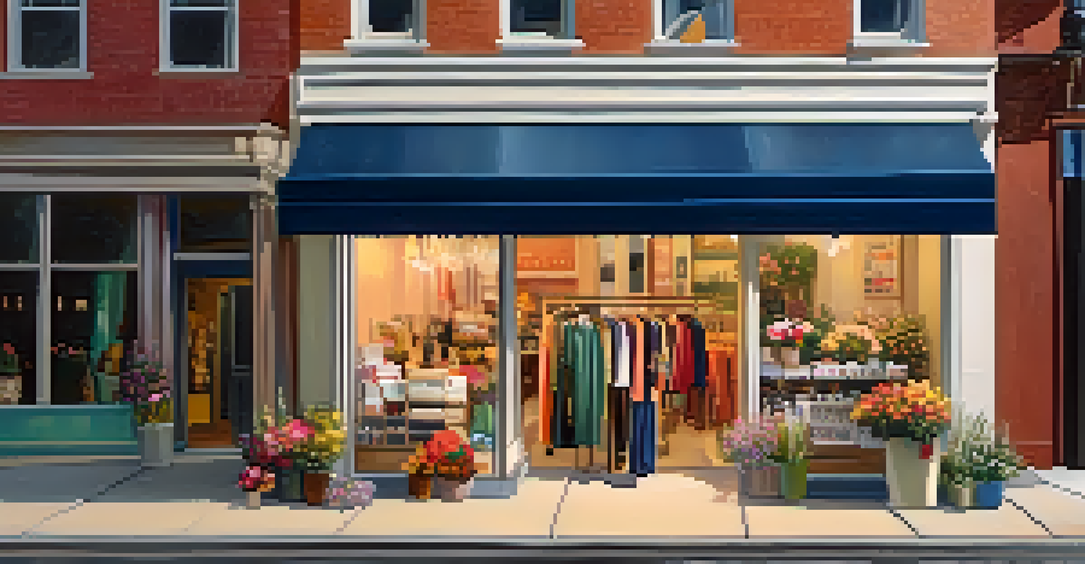 A colorful boutique shop with a stylish window display and customers browsing inside.