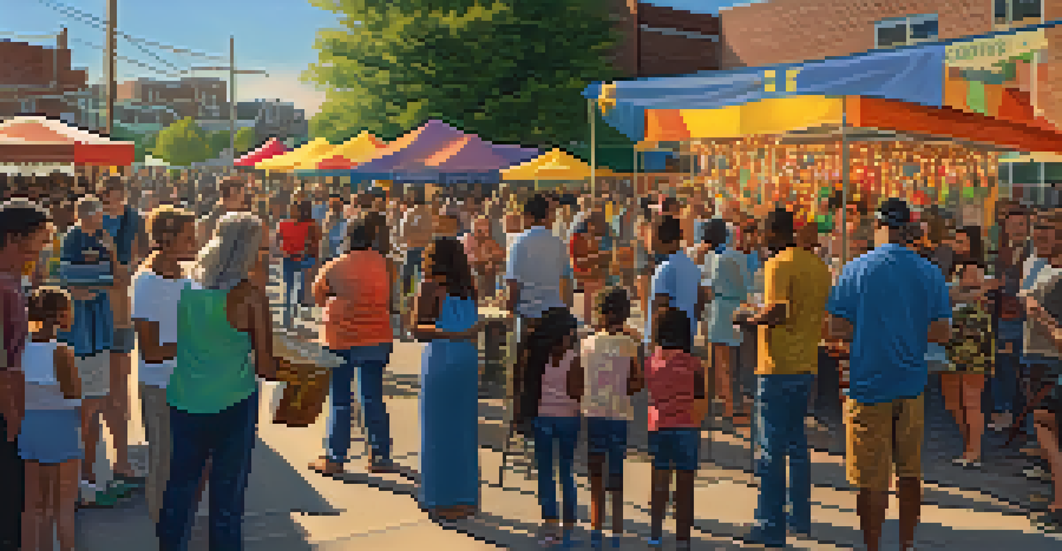 A community gathering around a public art installation in Georgia, with families enjoying the artwork and evening light.