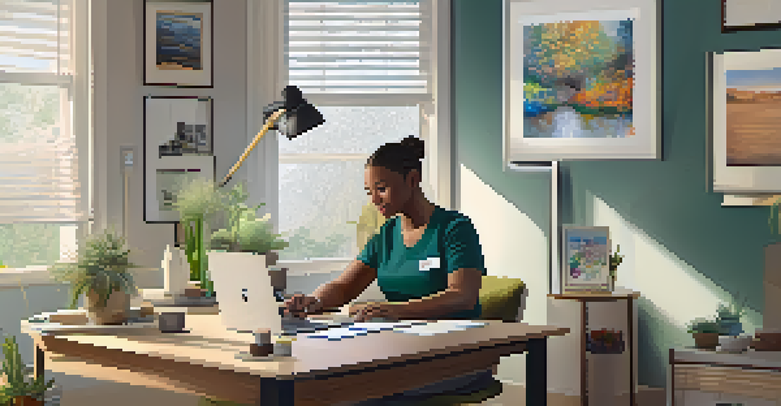 A veteran participating in a virtual mental health session at home, using a laptop in a cozy and well-decorated room.