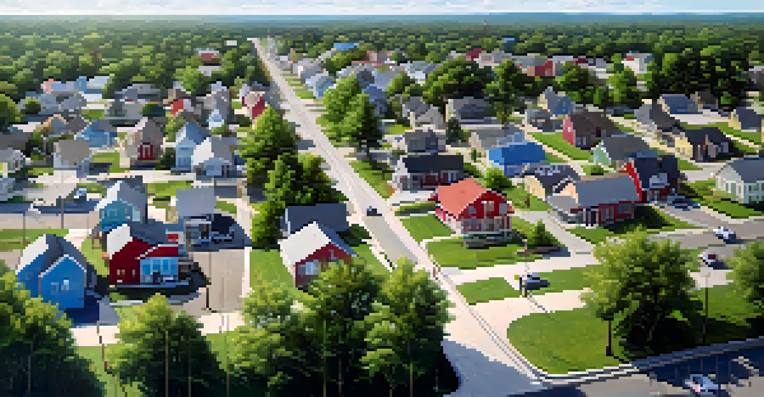 Aerial view of a Georgia town in recovery, showing rebuilding efforts and community members collaborating.