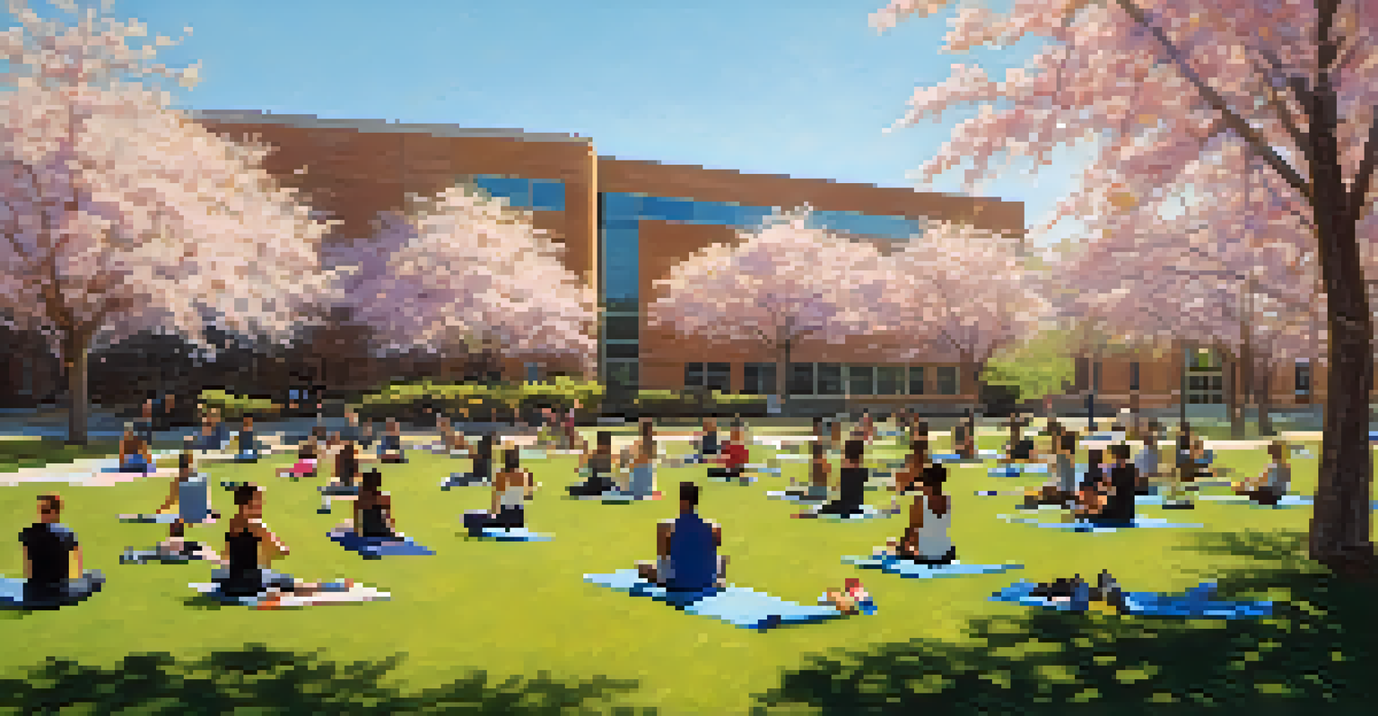 Students participating in a fitness class outdoors at Georgia State University on a sunny day.
