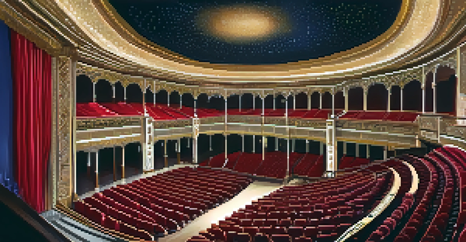 The opulent interior of the Fox Theatre in Atlanta, showcasing its Moorish architecture and illuminated stage.