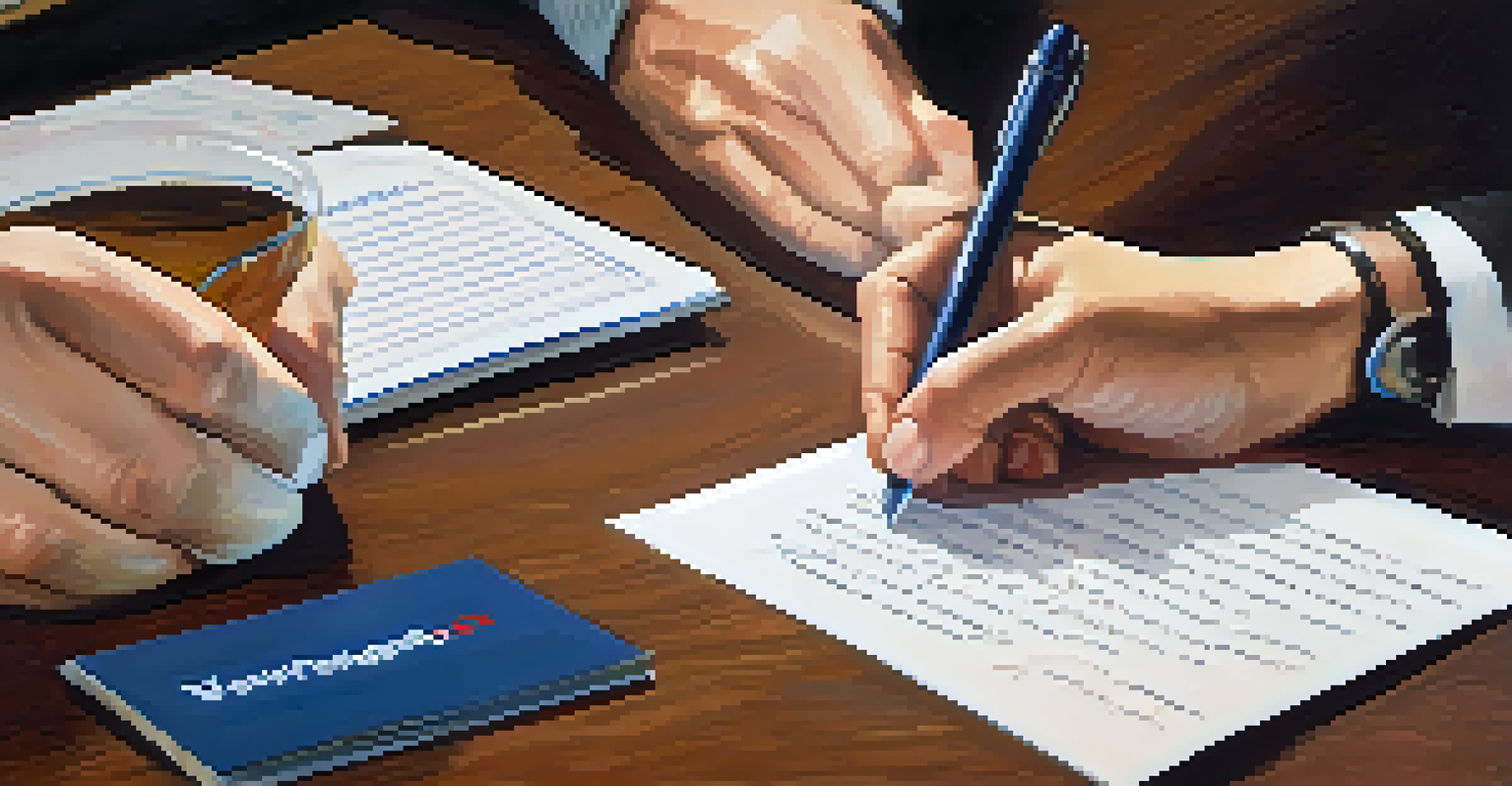 A candidate writing a thank-you note to donors, with campaign materials and a warm desk setting in the background.
