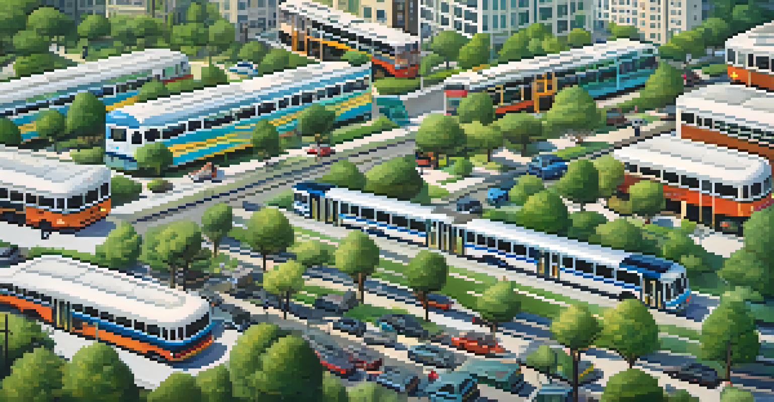 An aerial view of a suburban area in Georgia showing public transportation options like buses and rideshare vehicles.