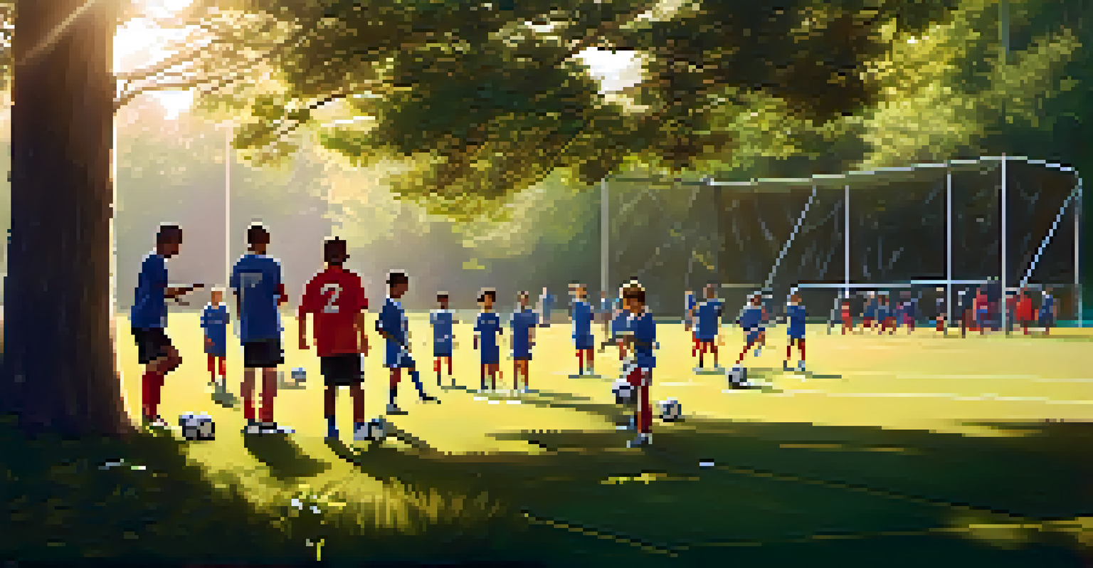 A youth soccer training session in Georgia with diverse young athletes practicing on a sunny day.