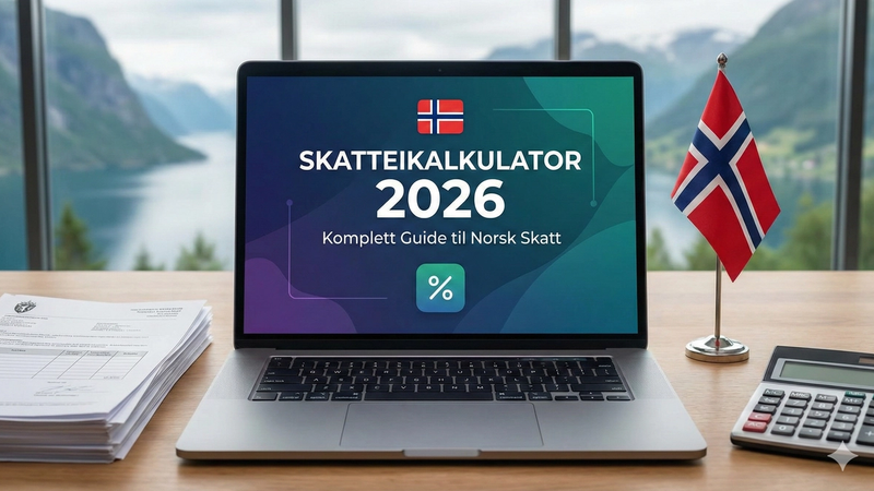 Person som bruker en skattekalkulator foran en PC med norske skattetall