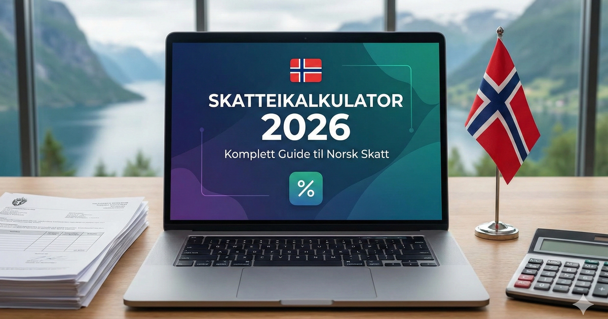 Person som bruker en skattekalkulator foran en PC med norske skattetall