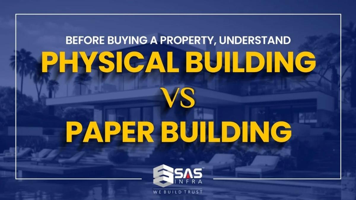 Graphic comparing physical buildings and paper buildings to guide property buyers.