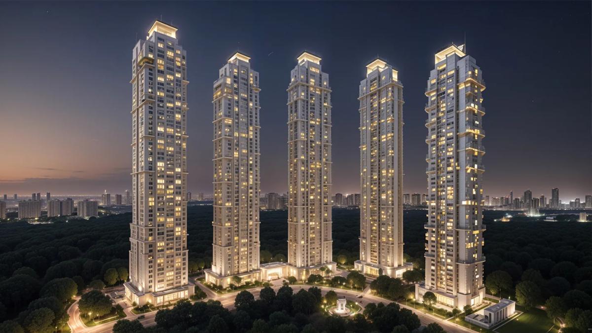 High-rise residential towers in Hyderabad showcasing modern vertical living at night.