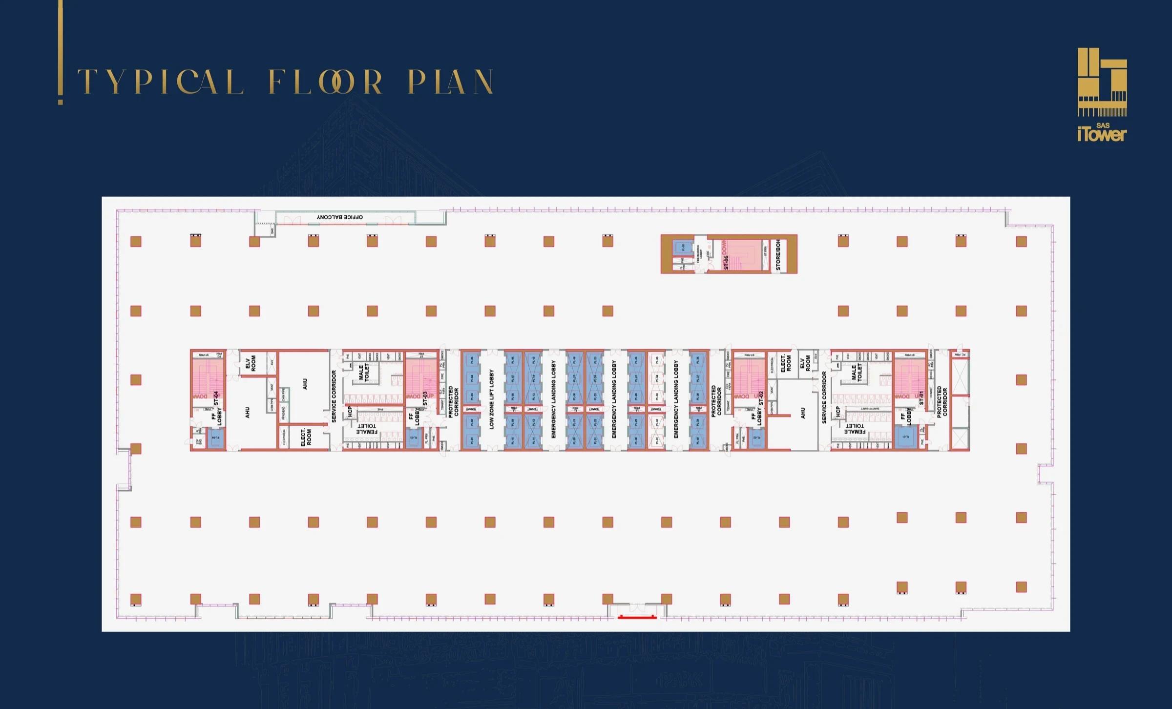 SAS iTower — annotated typical floor plate