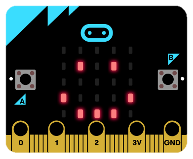 micro:bit showing a smiley face on the its LED display