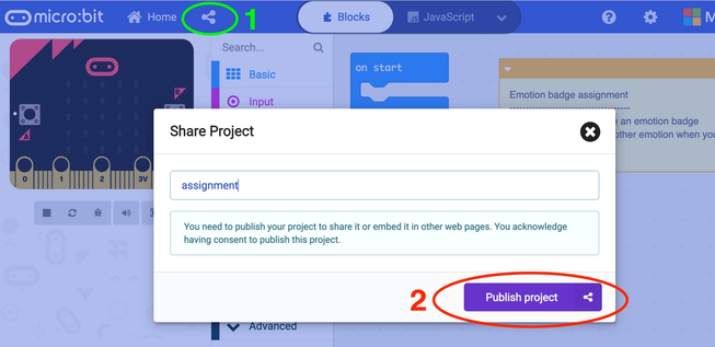 How to share a project in MakeCode