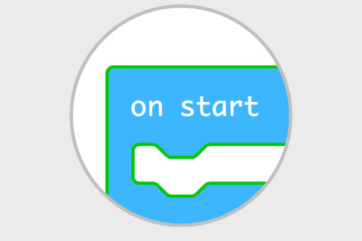 an "on start" MakeCode block