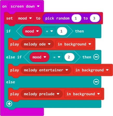 Code blocks for the Mood music completed project