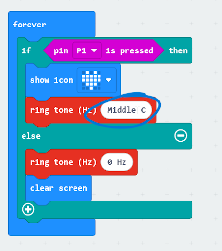 Code for the conductivity tester, showing the frequency field in the 'ring tone' sound block
