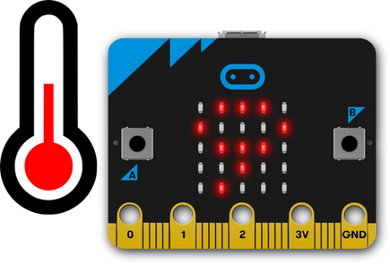 micro:bit showing number 9 next to a thermometer icon