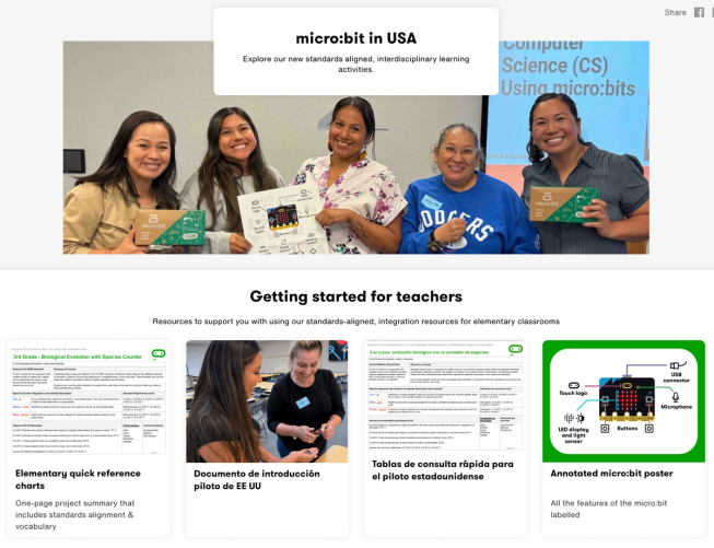 Screenshot of the 'micro:bit in USA' landing page on microbit.org