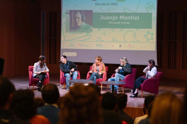 One of the panel talks of the event, with four speakers discussing accessibility in coding and education.