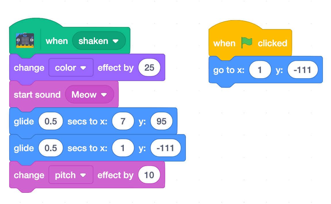 Scratch blocks used for cat sprite