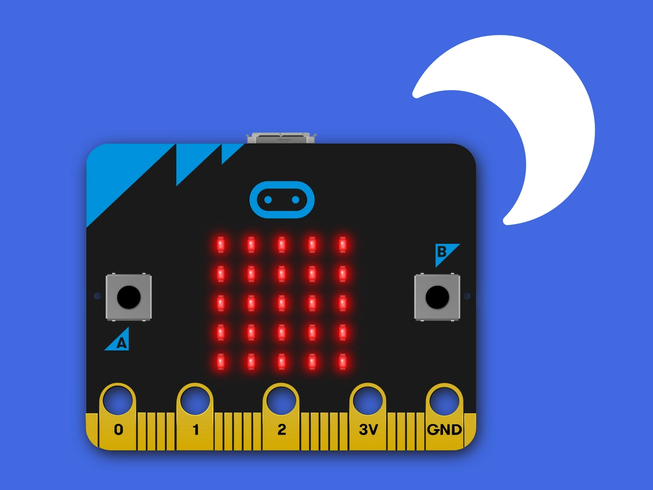 moon over micro:bit with all its LEDs lit