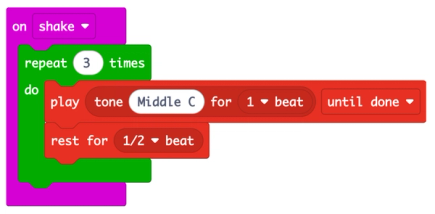 Code blocks for the Shake alarm completed project