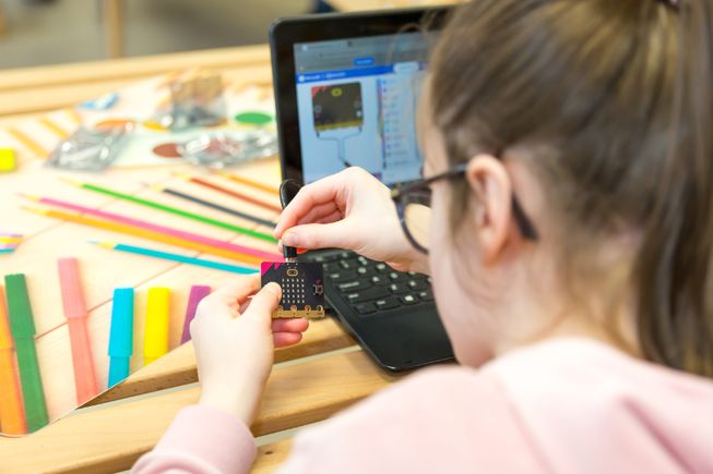 A student working on a micro:bit project