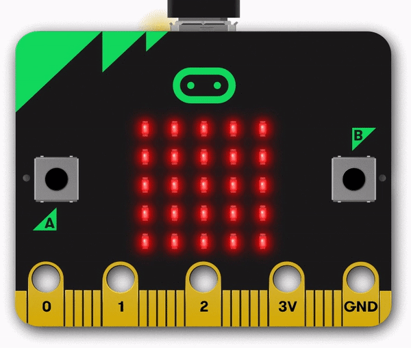 micro:bit board with LED blinking on its back as program is transferred to it