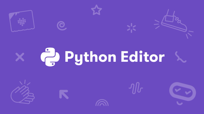 Purple backdrop with Python Editor logo