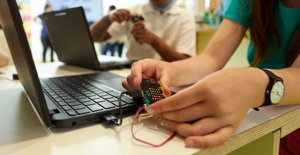 girls working with micro:bit