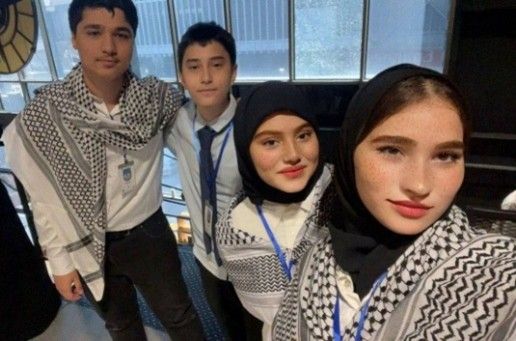 Students who created the Smart Irrigation project pose together at the do your :bit event in Iraq.