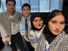 Students who created the Smart Irrigation project pose together at the do your :bit event in Iraq.
