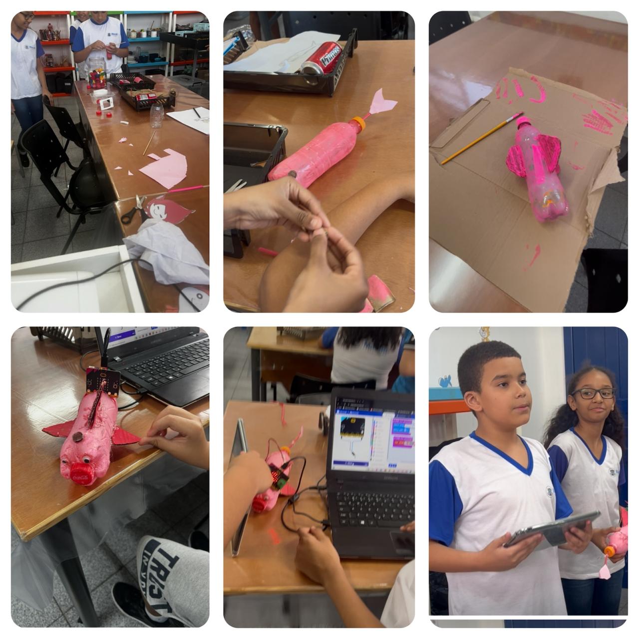 Collage of pictures of students working on the BotSona project.